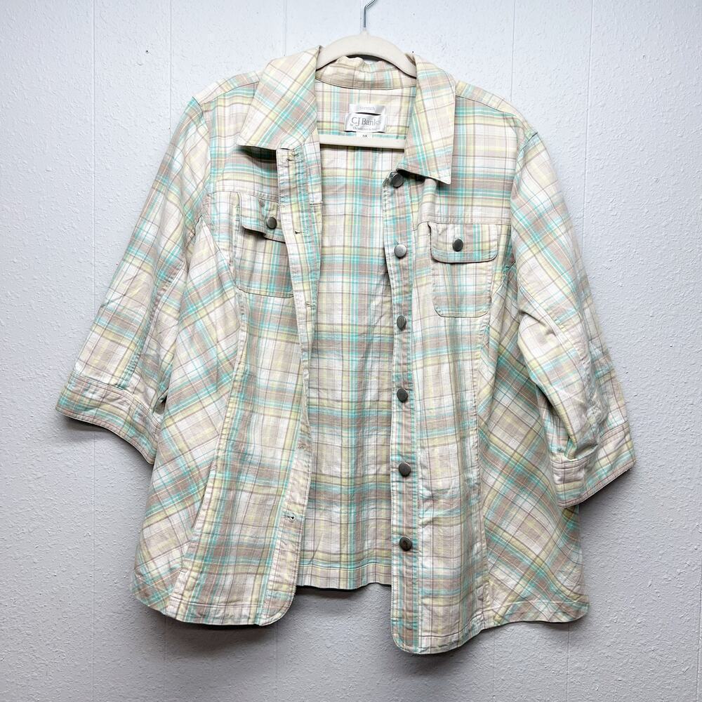 Cj Banks Plaid Button Front Boxy Shacket Womens 3X Cotton Stretch Casual Western